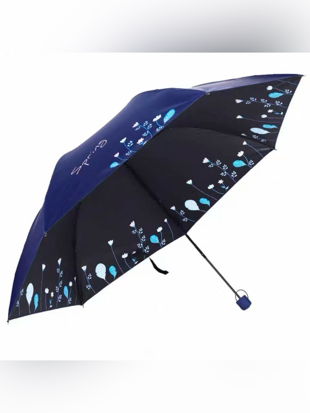 Kids Navy Floral Compact UV Protection Umbrella
